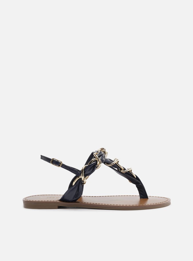 Sandália Rasteira Azul Slim Elos Metálicos