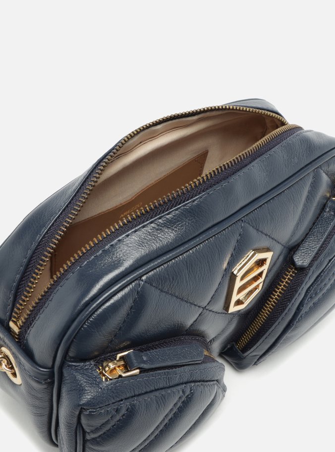 Bolsa Tiracolo Azul Couro Pequena Matelassê