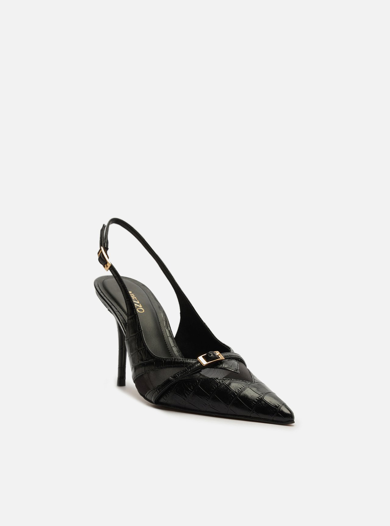 Scarpin Preto Croco Salto Alto Slingback Tela — foto 2