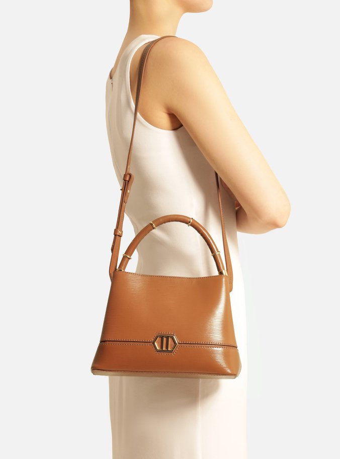 Bolsa Tote Marrom Couro Pequena Anéis