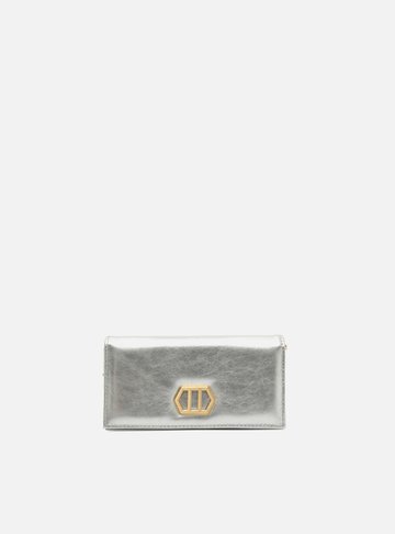 Arezzo — Bolsa Clutch Prateada Couro Pequena Corrente