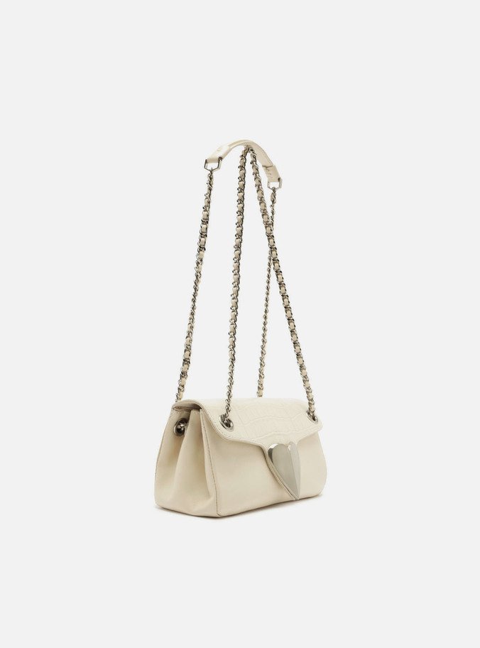 Bolsa Tiracolo Branca Couro Pequena Coração Metal