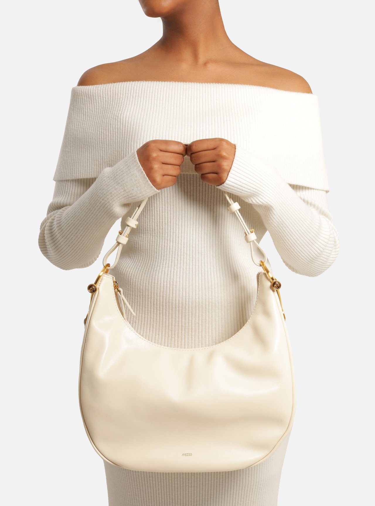Bolsa Hobo Off White Couro Grande Metais Alça — foto 6