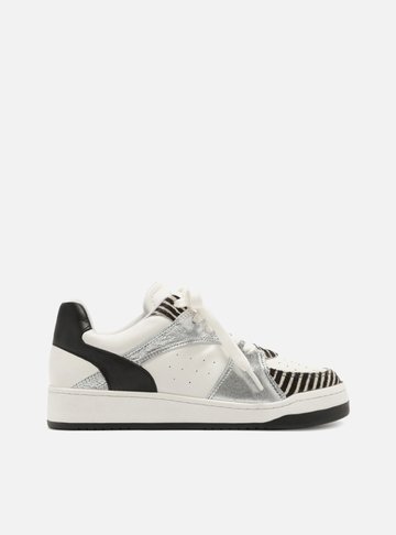 Tênis Branco e Animal Print Couro Street Preto