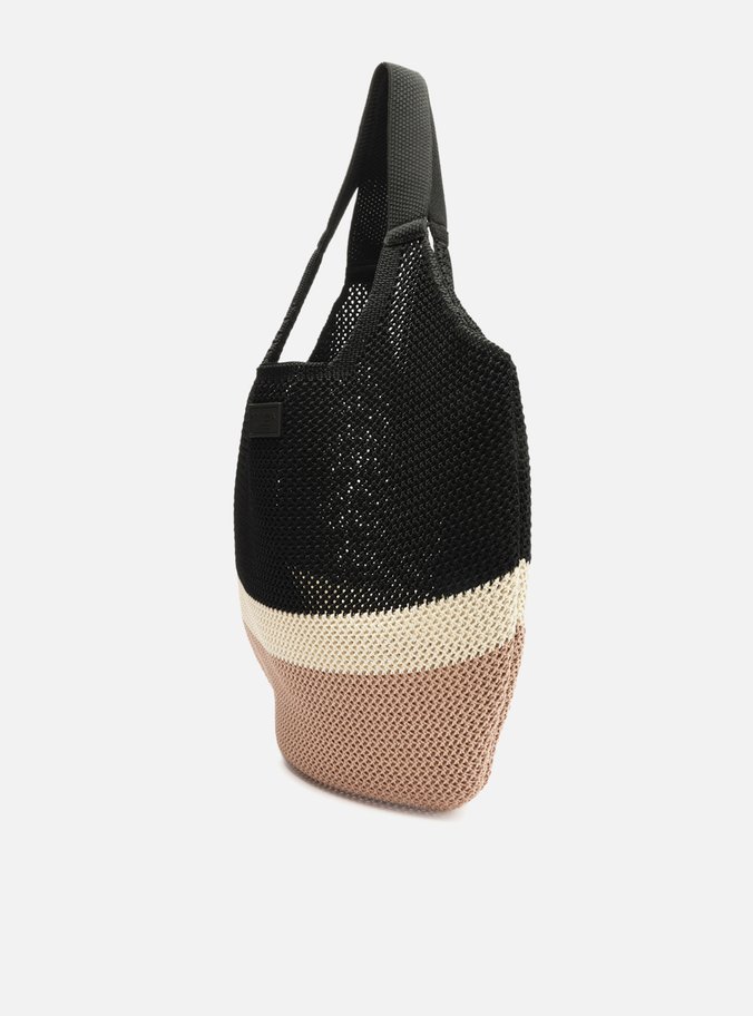 Bolsa Shopping Preta Colorida Crochê Grande