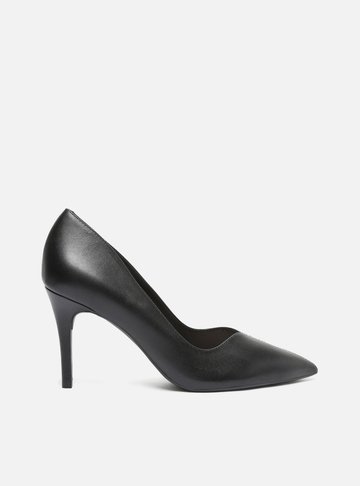 Scarpin Preto Couro Salto Médio Fino Detalhe