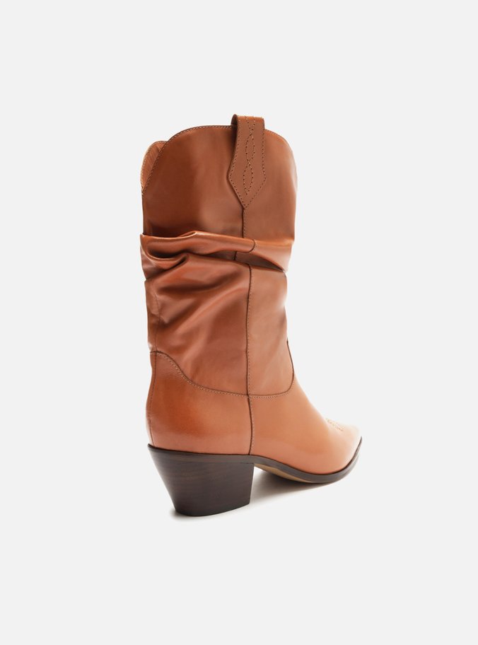Bota Marrom Couro Cano Curto Franzido Western