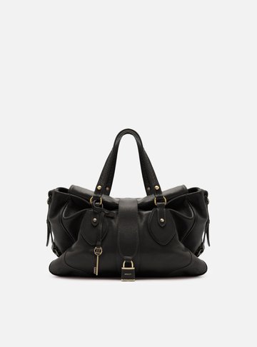 Bolsa Tote Preta Couro Média Cadeado