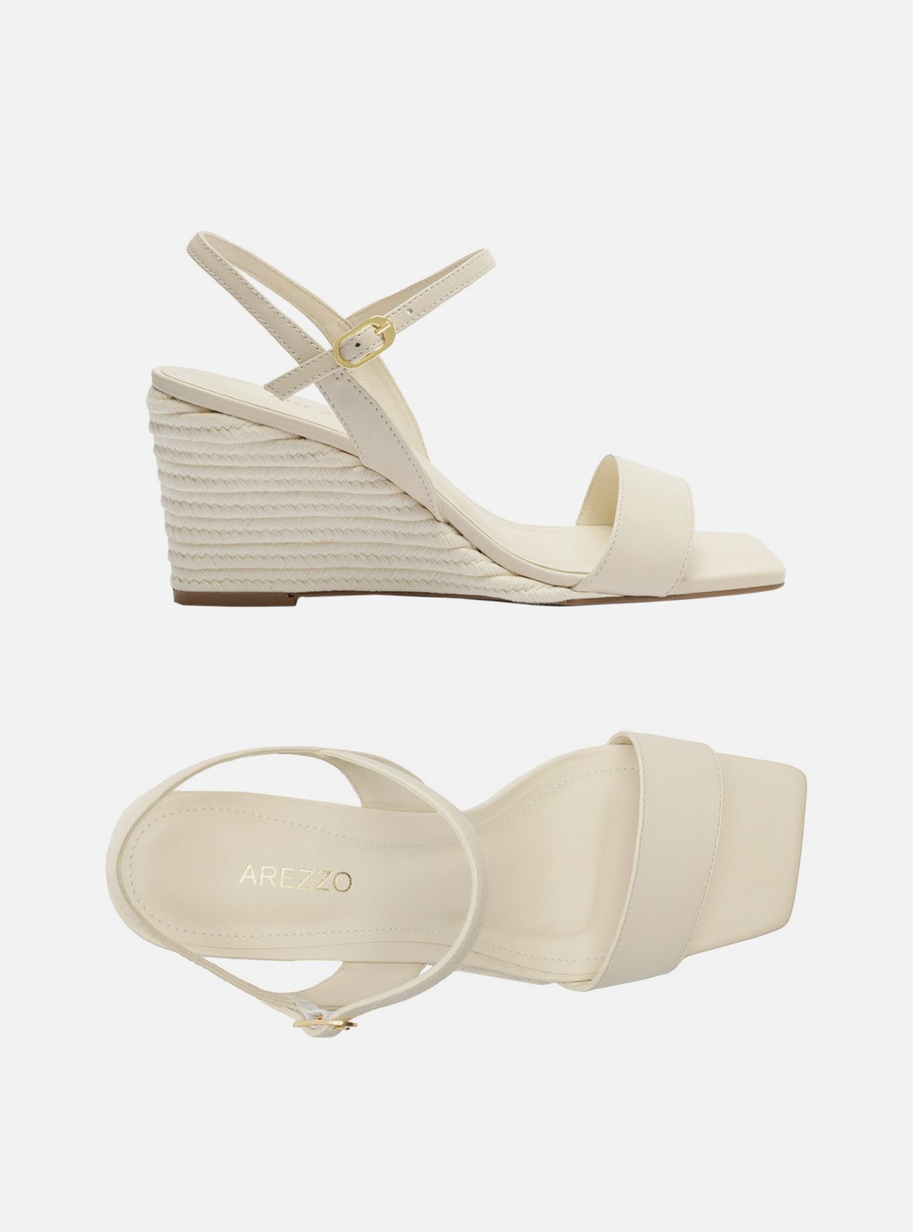 Sandália Off-White Couro Salto Anabela Corda — foto 6