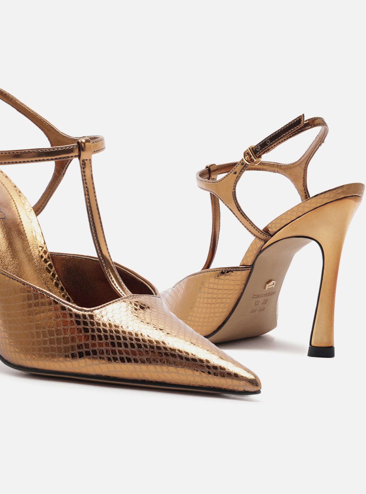 Scarpin Dourado Snake Salto Alto Aberto Telma — foto 4