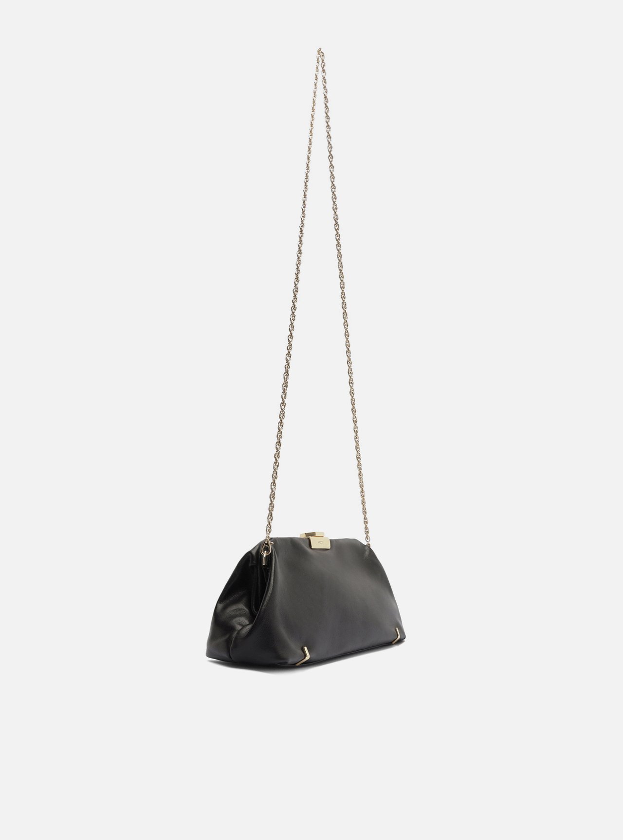 Bolsa Clutch Preta Couro Média Corrente Metais — foto 5