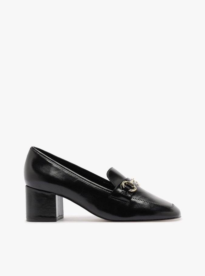 Loafer Preto Couro Salto Bloco Bridão
