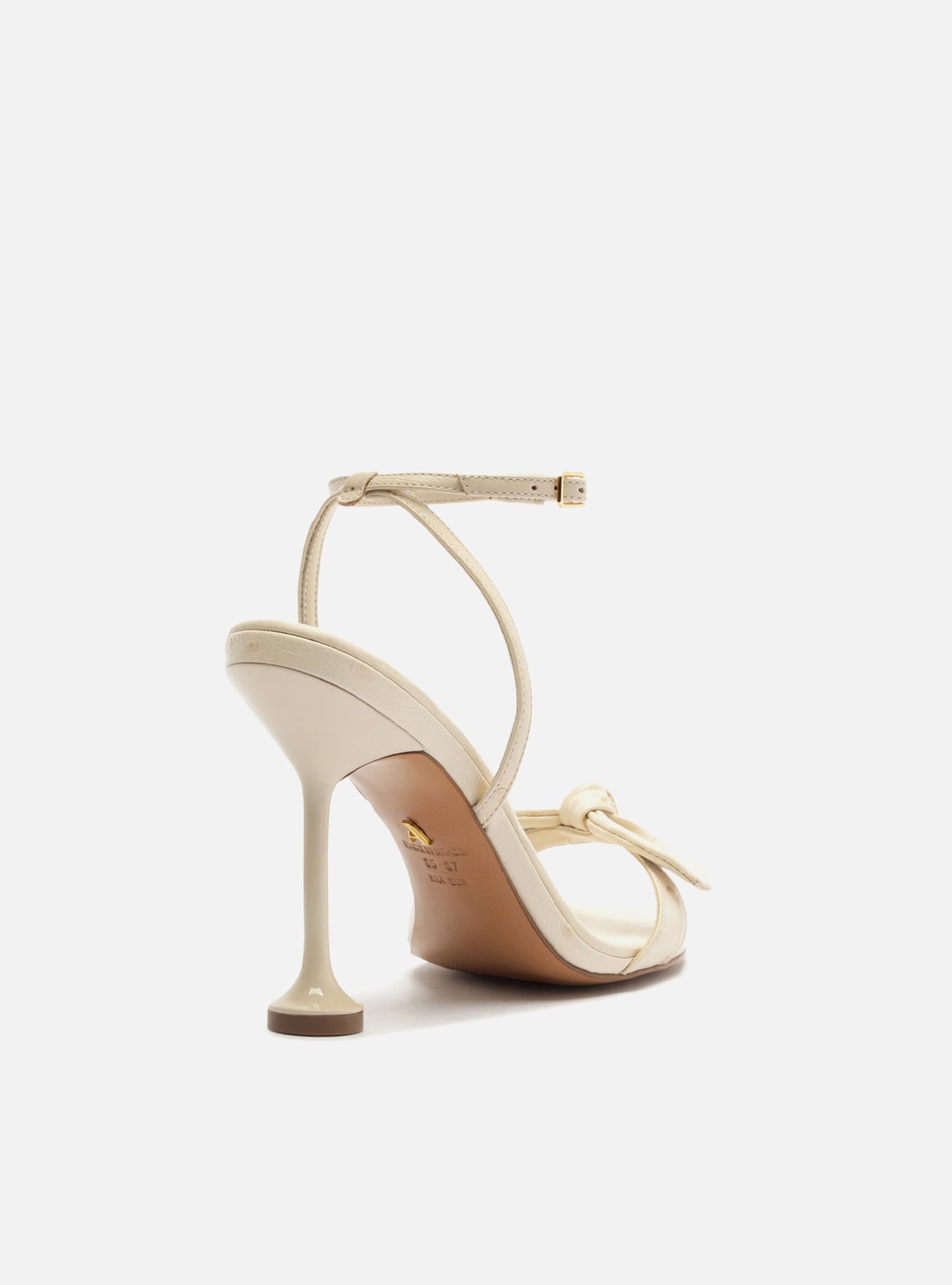 Sandália Off White Salto Alto Taça Laço Textura — foto 3