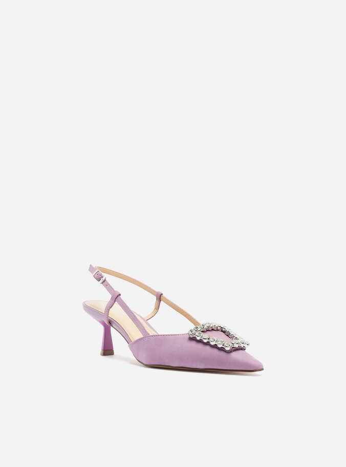 Scarpin Roxo Nobuck Bico Fino Slingback Emily
