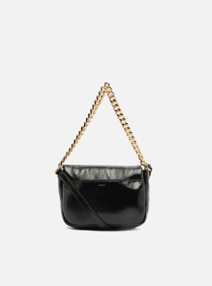 Bolsa Tiracolo Preta Couro Pequena Puffer