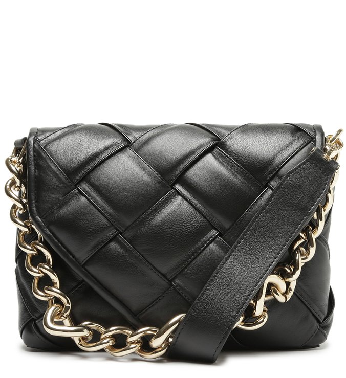 Bolsa Tiracolo Preta Couro Tina Pequena Tressê