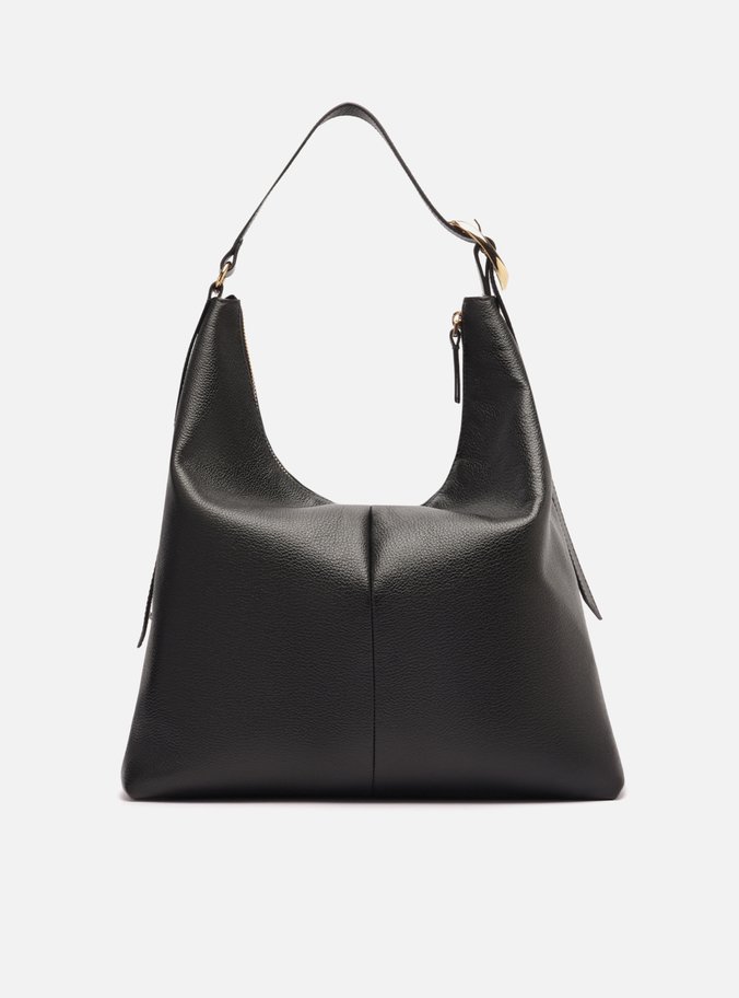 Bolsa Hobo Preta Couro Grande Básica