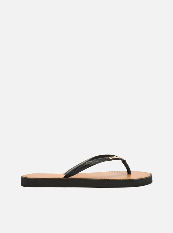 Chinelo de Dedo Tiras Pretas Palmilha Marrom