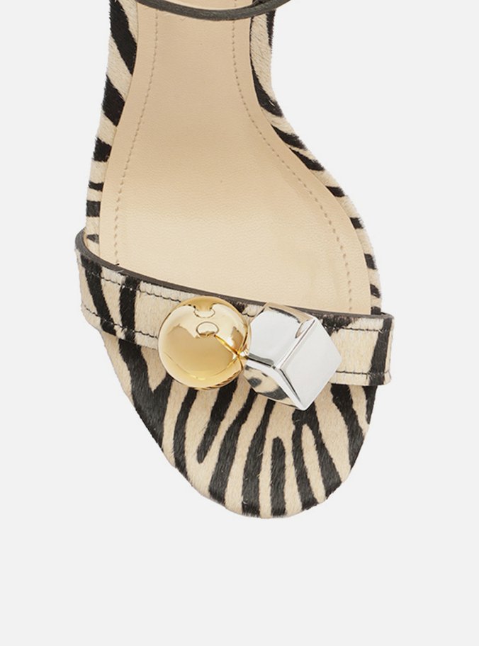 Sandália Animal Print Salto Alto Metais