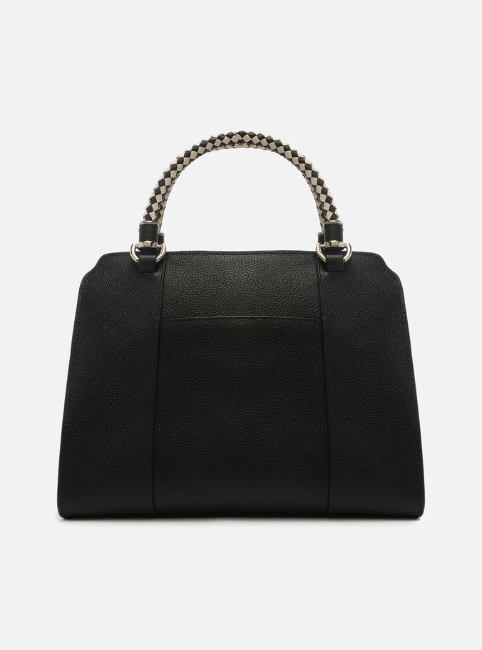 Tote Preta Couro Piazza Grande Alças Off-White
