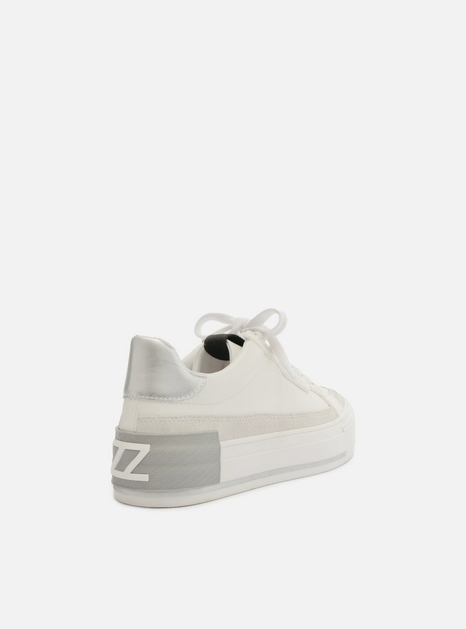 Tênis Branco Flatform Amarração Prata