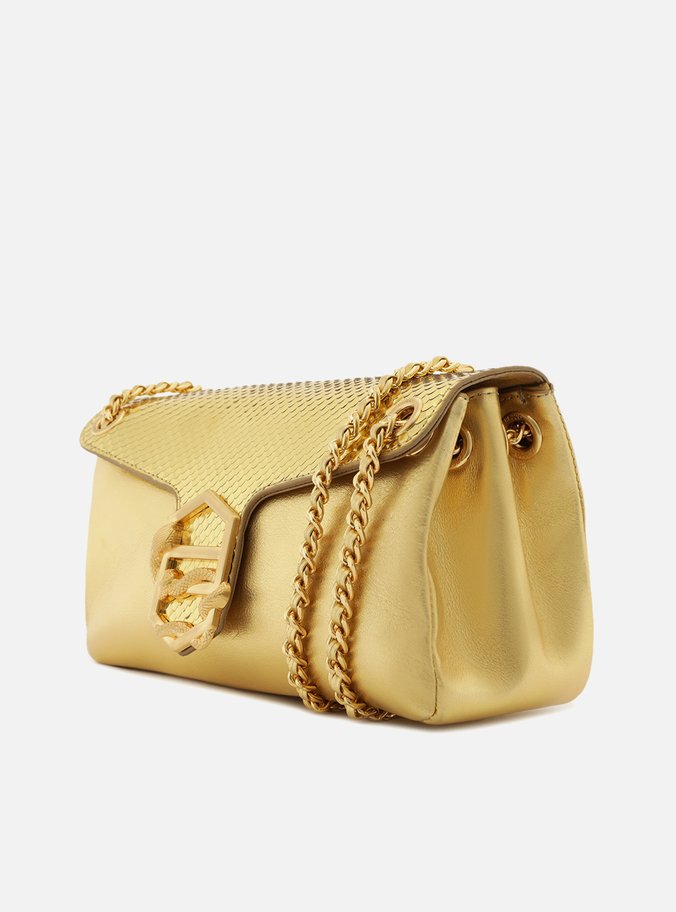 Bolsa Tiracolo Dourada Couro Snake Média