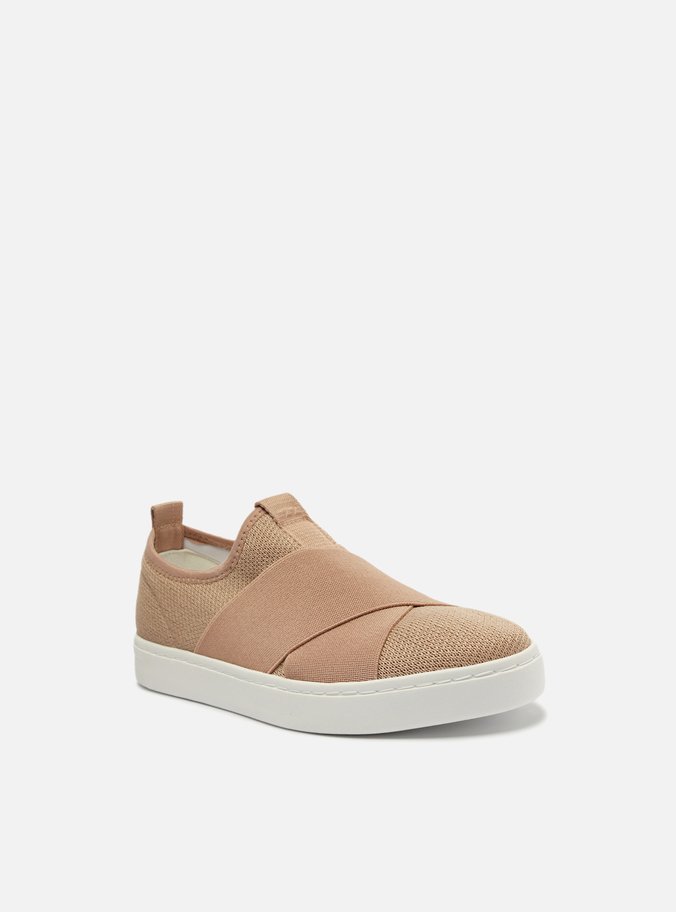 Tênis Slip On Nude Tecido Elásticos