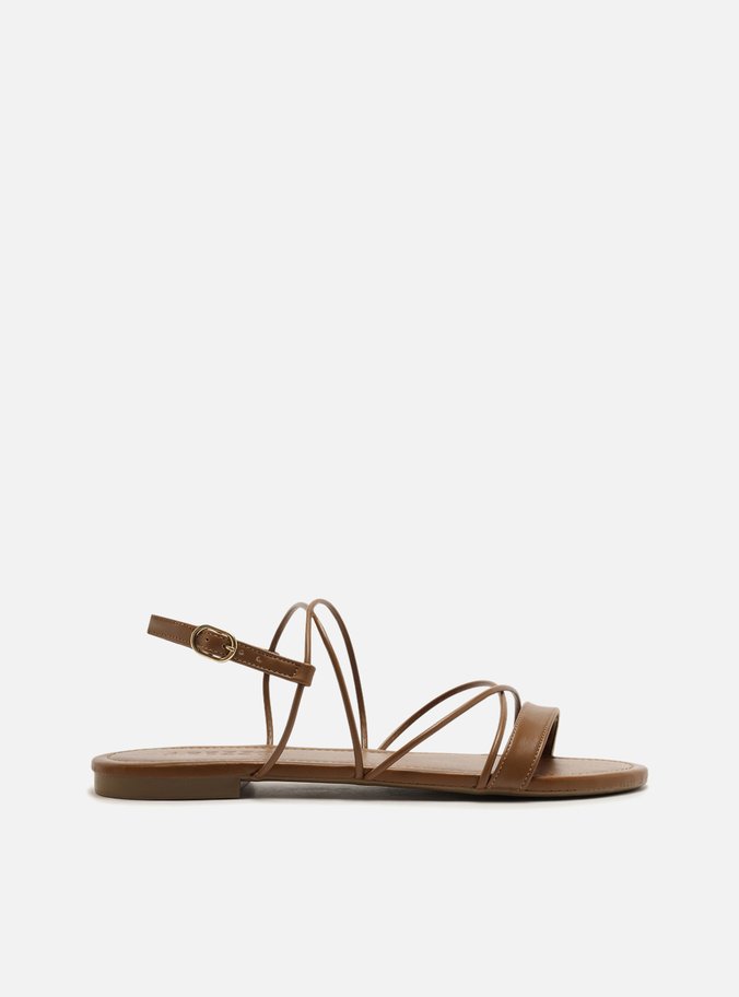 Sandália Rasteira Marrom Tiras Enlace