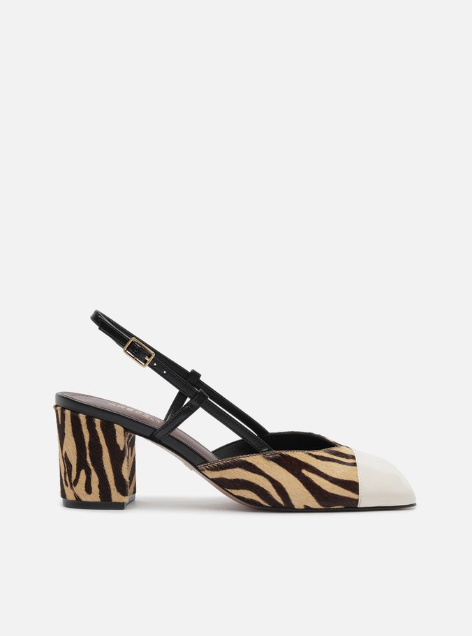 Scarpin Bege Salto Bloco Slingback Pelo