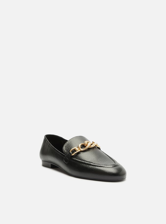Mocassim Preto Couro Bridão Metal Textura