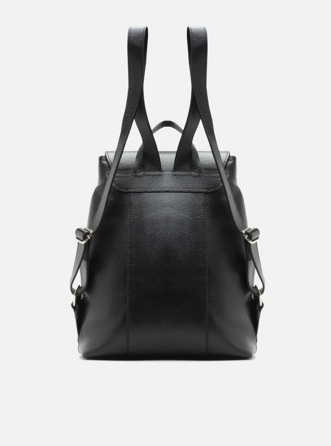 Mochila Preta Couro Grande Bolsos