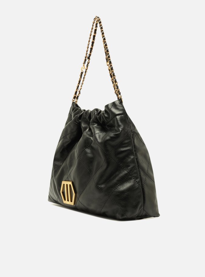 Bolsa Hobo Preta Couro Esther Grande