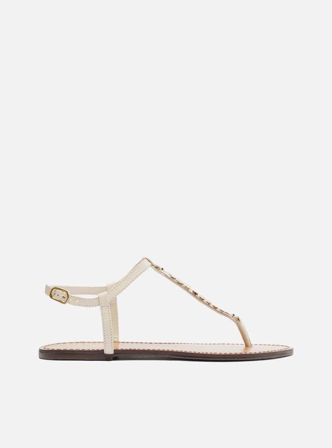 Sandália Rasteira Off-White Couro Slim Metais