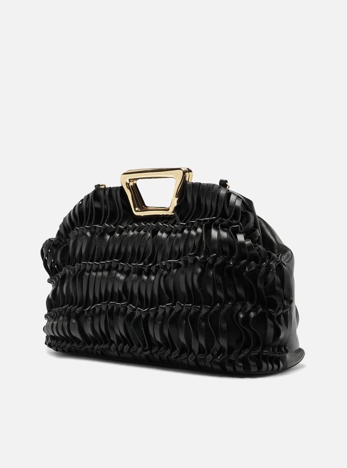 Bolsa Tiracolo Preta Couro Grande Alça Metal