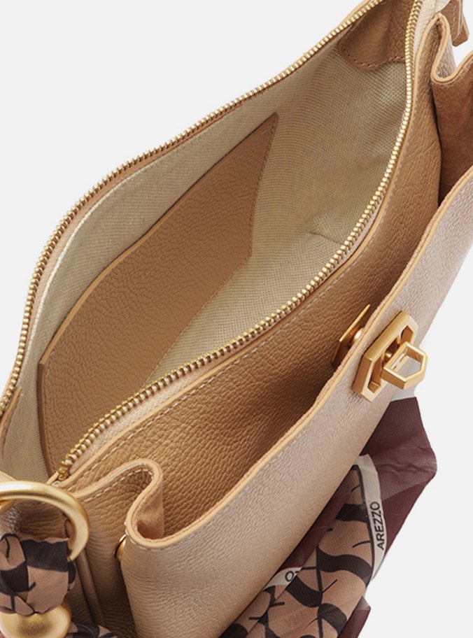Bolsa Tiracolo Bege Couro Pequena Lenço