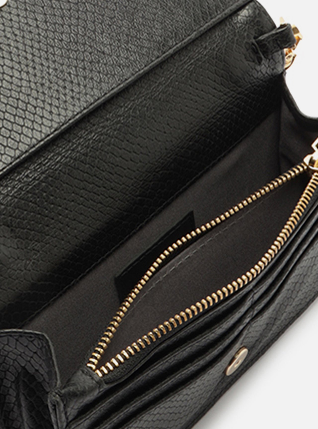 Clutch Preta Couro Snake Pequena Metal — foto 4