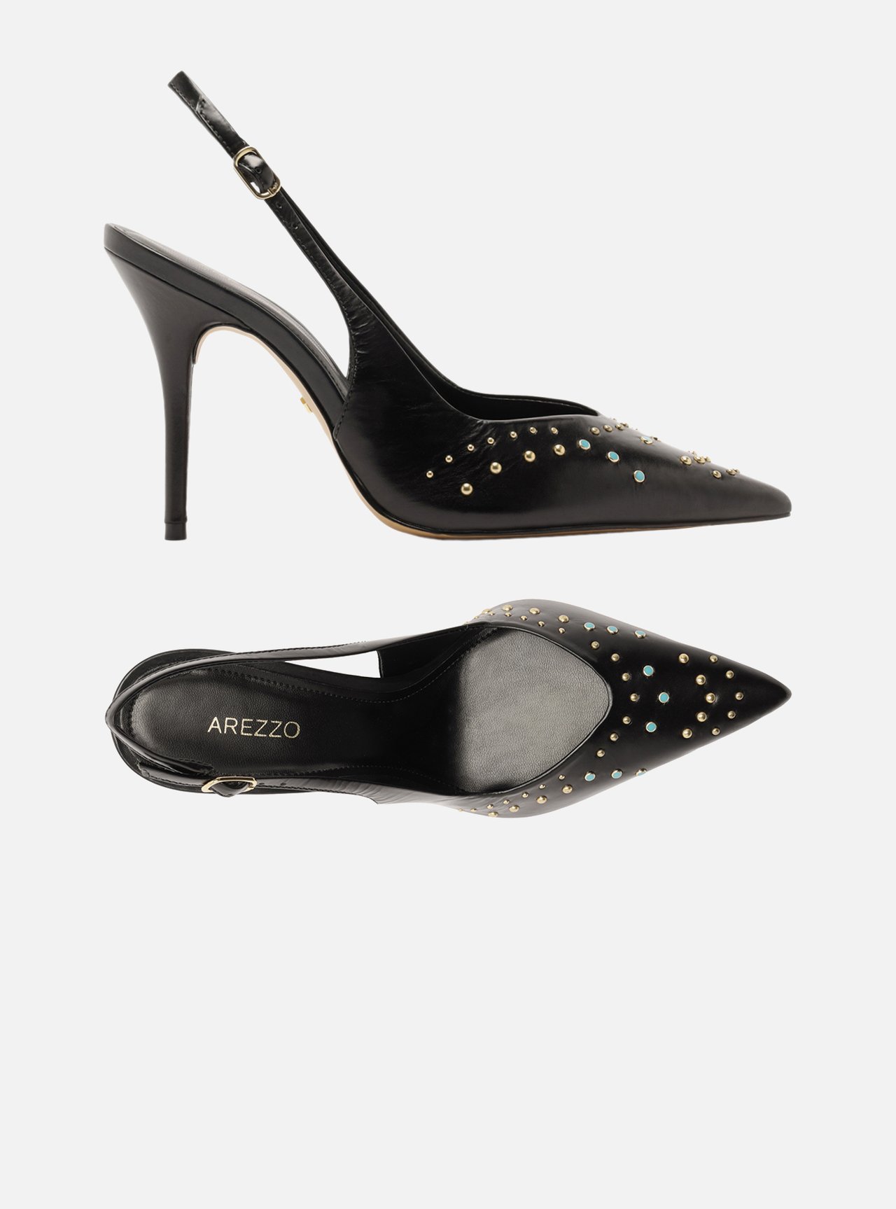 Scarpin Preto Couro Slingback Rebites — foto 5