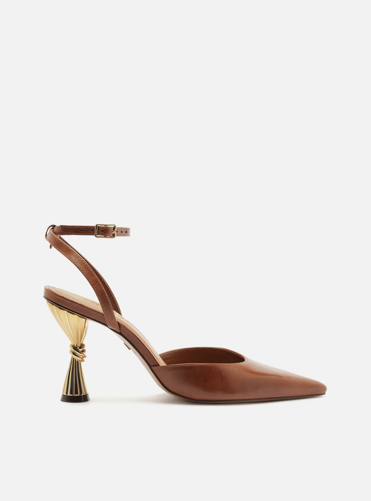 Scarpin Marrom Couro Salto Geométrico Slingback — foto 1