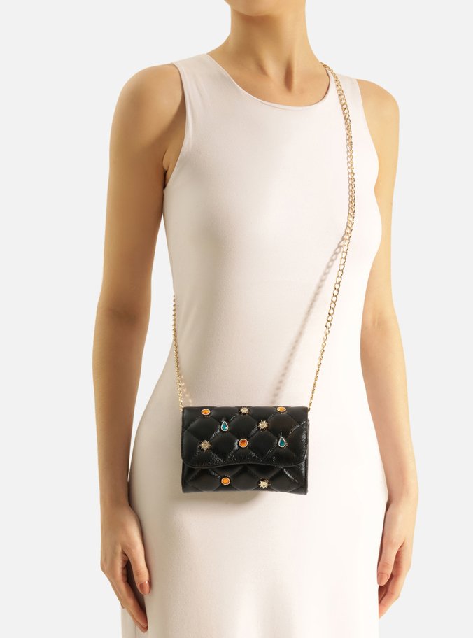 Mini Bag Preta Couro Mizz Stones New
