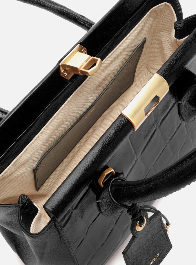 Bolsa Tote Preta Couro Maxi Croco Média