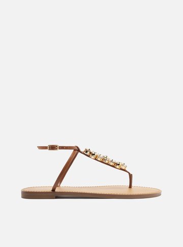 Sandália Rasteira Slim Marrom Pedrarias Maxi