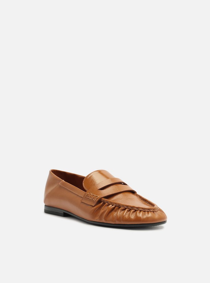 Mocassim Caramelo Couro Franzido Tira
