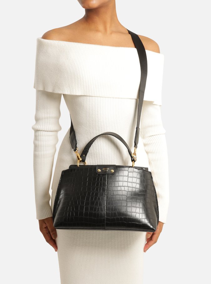 Bolsa Tote Preta Croco Média Alças