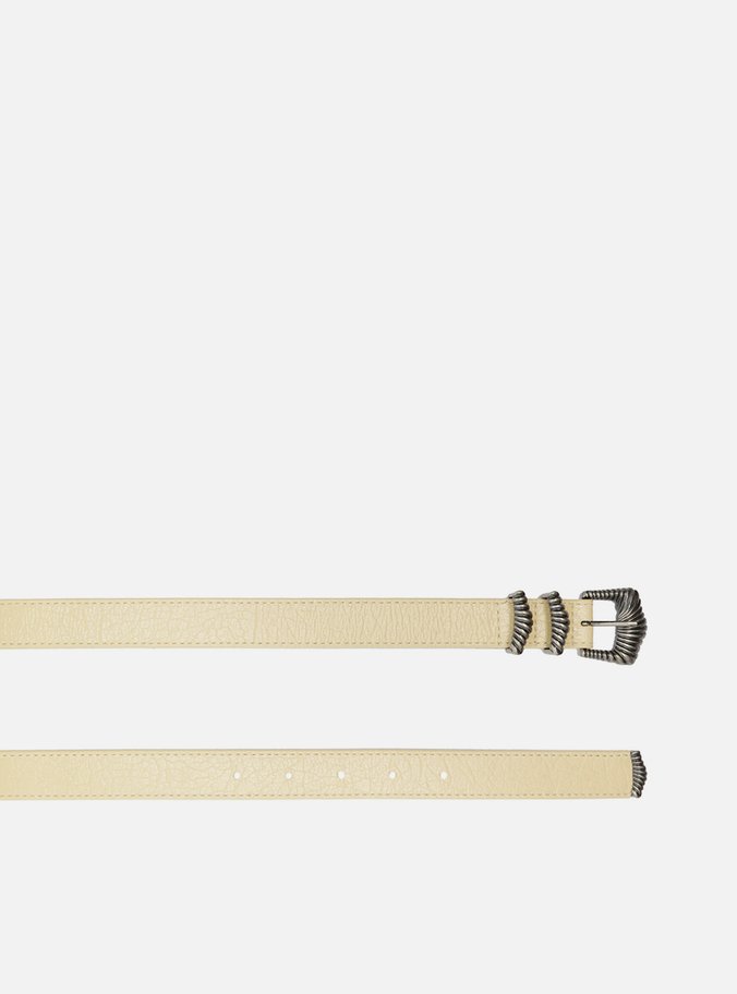 Cinto Amarelo Couro Fivela Folk