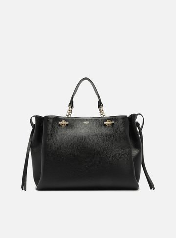Bolsa Tote Preta Grande Detalhe Tiras