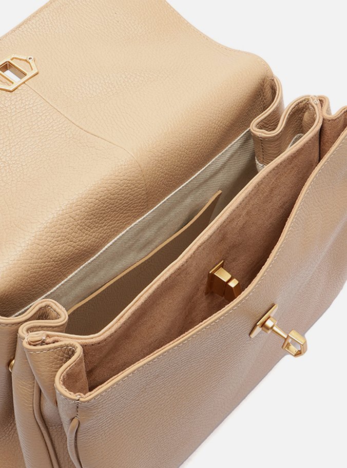 Bolsa Satchel Bege Couro Média Lenço