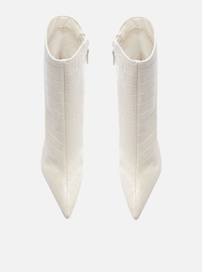 Bota Off-White Croco Cano Médio Salto Fino