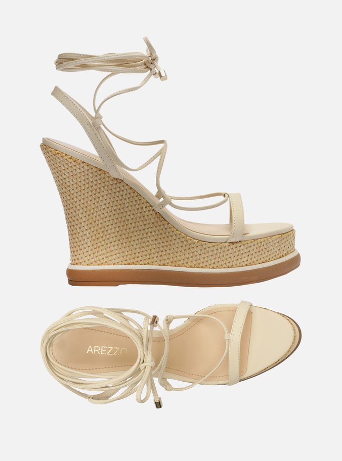 Sandália Off-White Plataforma Tiras Amarração
