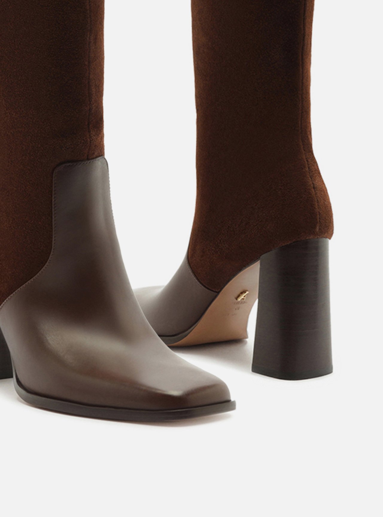 Bota Marrom Cano Longo Salto Bloco Suede — foto 5