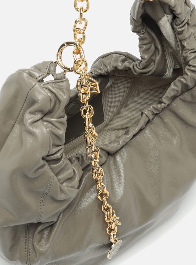 Bolsa Hobo Cinza Couro Olívia Grande